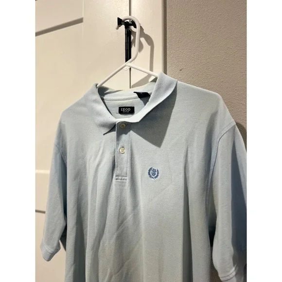 IZOD Silkwash Mens XL Light Blue Short Sleeve Pique Polo Shirt Crest Logo - Picture 3 of 6